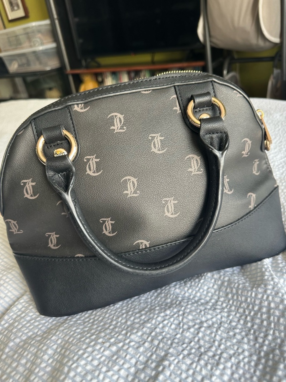 NEW Juicy Couture Black Bowler Bag with Gold Hardware and Crossbody Strap - Picture 2 of 10